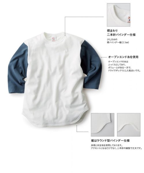 画像8: 6.2oz オープンエンド 3/4スリーブ ベースボールTシャツ [OE1230] CROSS＆STITCH-クロスアンドスティッチ (8)