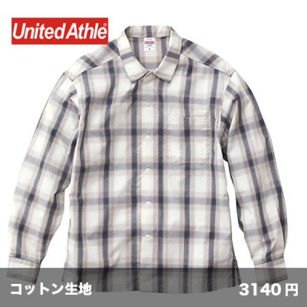 画像1: コットンチェック オープンカラー ロングスリーブシャツ [1694] United Athle-ユナイテッドアスレ (1)